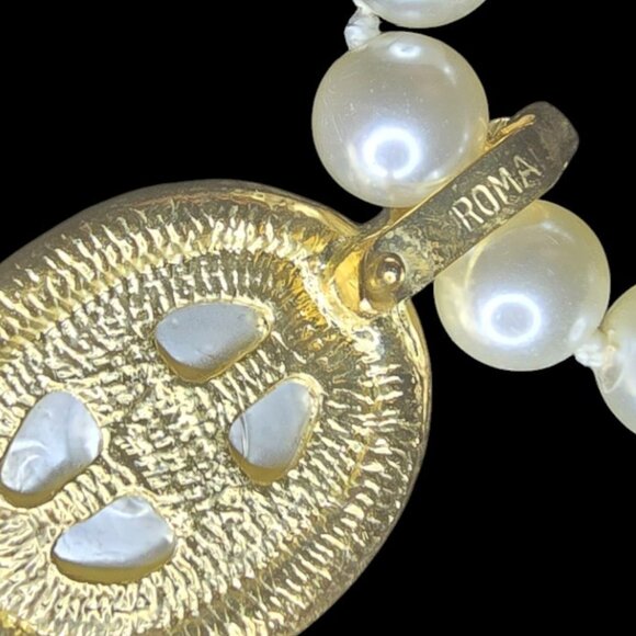 Roma Gold Tone Faux Pearl Necklace w/ Removable Rhinestone Pendant - Picture 13 of 13